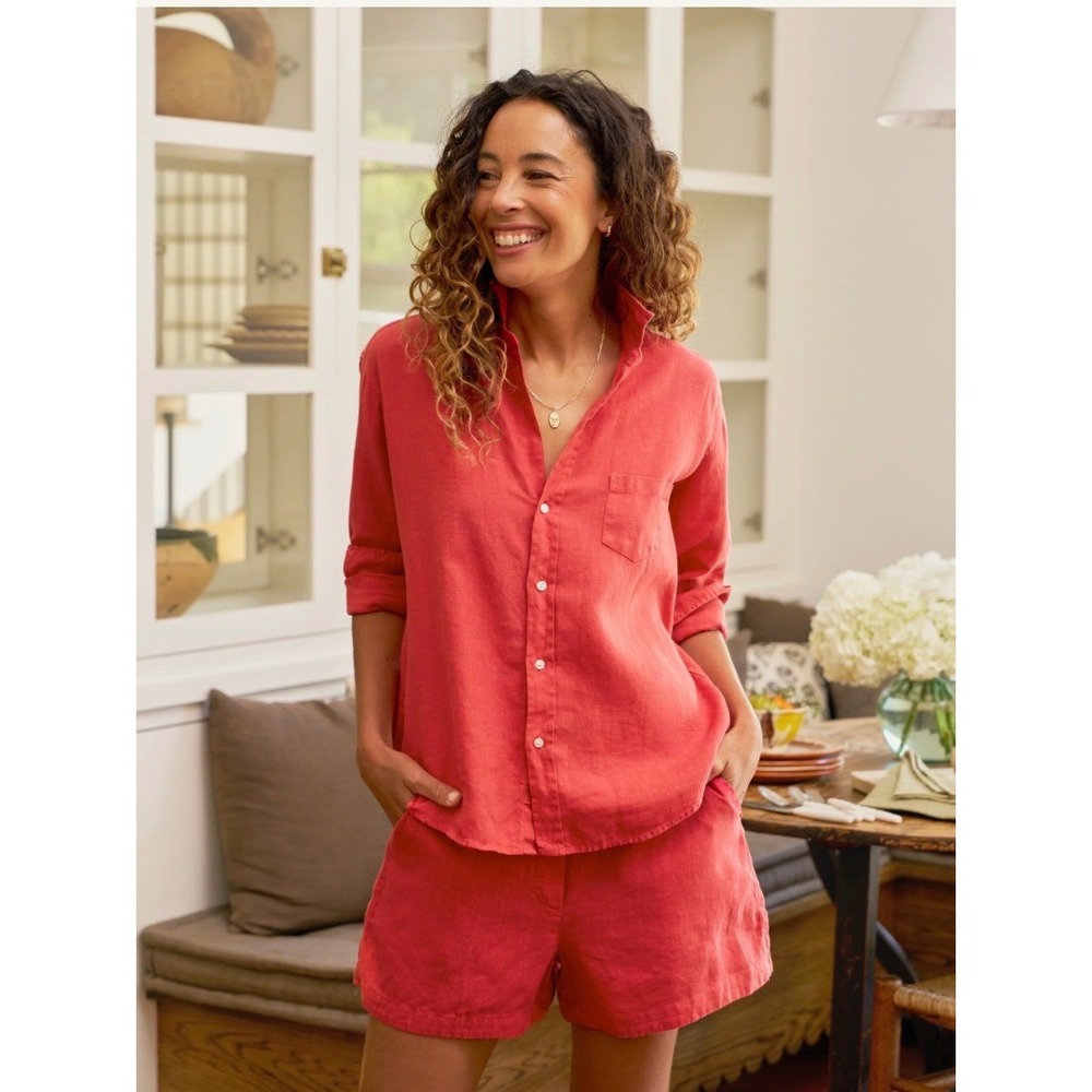 Frank & Eileen AMALFI Red 100% Linen Eileen Shirt and Pull-On Shorts Set Medium